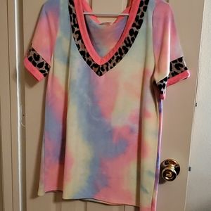 Tye dye and animal print shirt